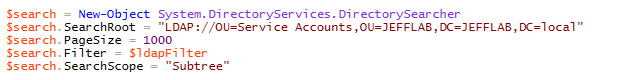Search members of an OU with PowerShell to find service accounts