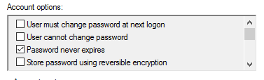 Analyze user account control settings like password never expires to find service accounts