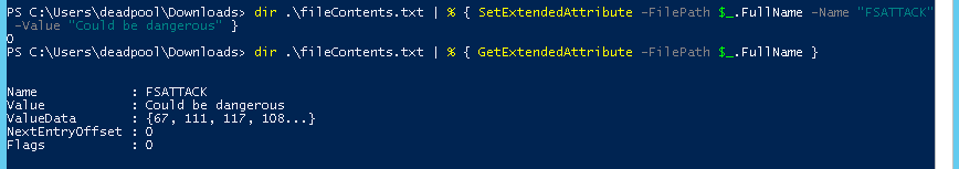 Figure 2 Set and the Get an NTFS Extended Attribute in PowerShell (Thanks Adam!)