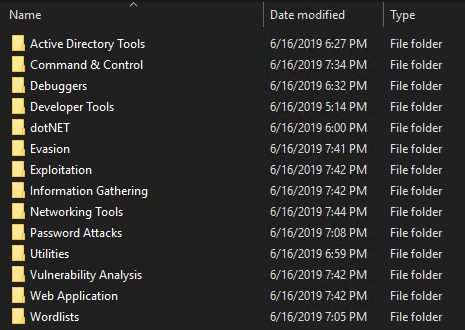 Categories of tools pre-installed with Commando VM