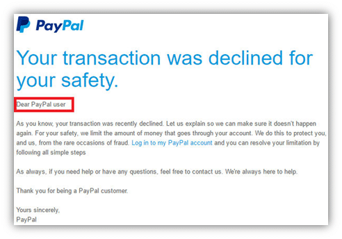 Phishing Example: Email does not address the user directly