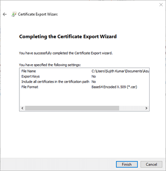 Completing the Certificate Export Wizard