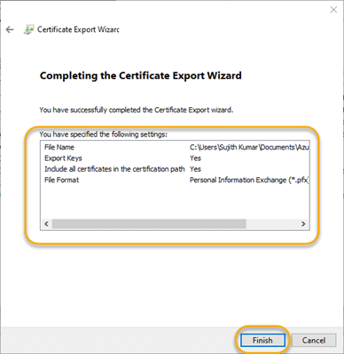 Finish to export the certificate