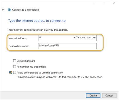 Type the Internet address to connect to