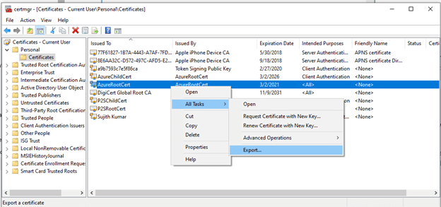 Export the public key portion of the root certificate